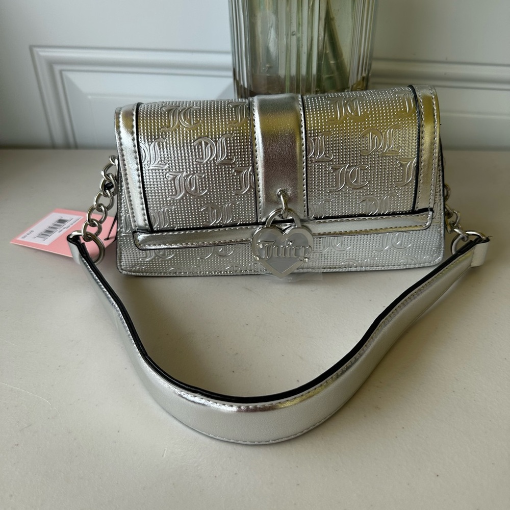 NWT- Juicy Couture Simply Perfect Silver Metallic Shoulder Bag - Picture 2 of 5